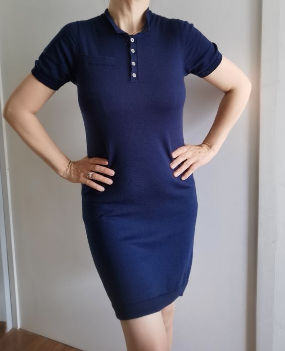 Sukienka wełniana merino M 38 granatowa niebieska lekka