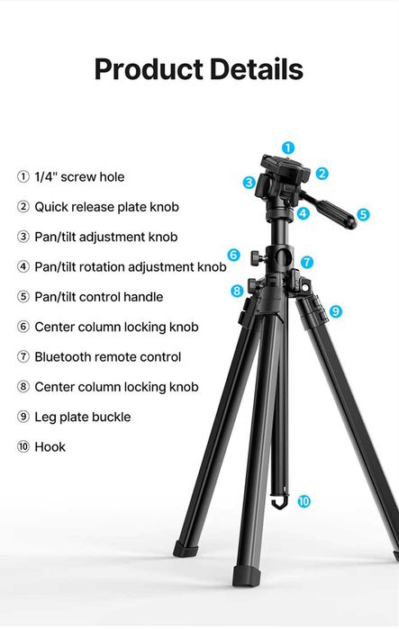Profesjonalny aluminiowy statyw tripod Ulanzi MT-65