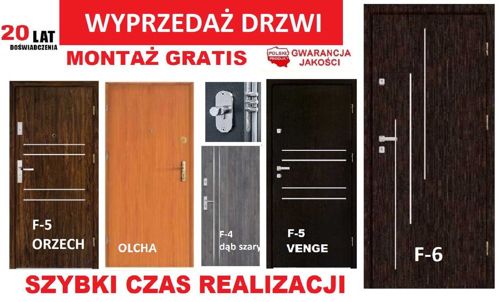 Drzwi zewnętrzne z montażem wejściowe, metalowe -drewniane -do bloku