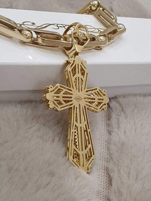 Złoty Łańcuch+Złoty Krżyz+Diamenty 128szt.Najnowsza Kolekcja KC-121gr.