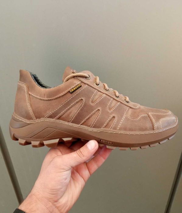 Кожаные прошитые мужские койот хаки черные кроссовки на мембране!!!