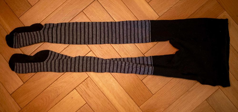 Grube Kryjące Rajstopy Paski 83cm Czarno-Szare Wzorzyste Ciepłe