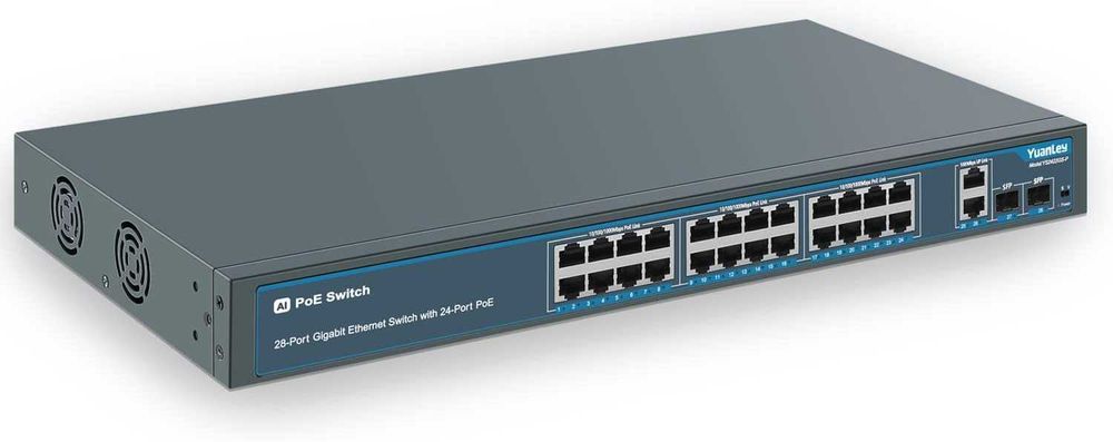 YuanLey 28-portowy gigabitowy przełącznik PoE z 24-portowym PoE + 400 W