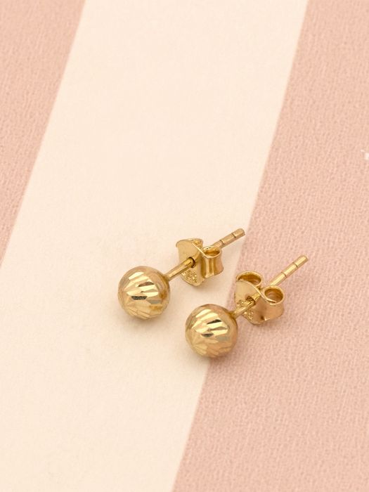 Złote kolczyki 585 kulki diamentowane sztyfty 5mm wkrętki 14K
