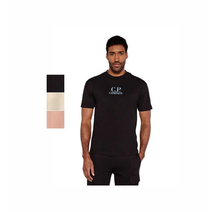 Футболка C.P. Company 30/1 Jersey Logo Back Printed T-Shirt Black \ White \ Misty Rose