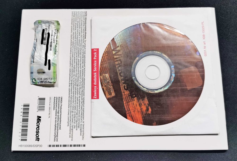 Windows XP Professional SP2, CD + klucz COA