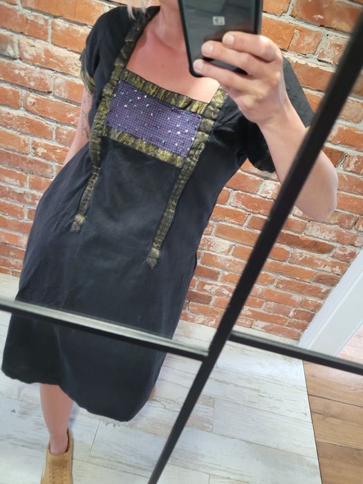 Długa czarna koszula boho handmade