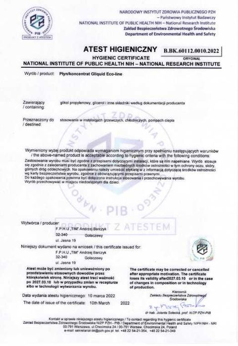 Koncentrat glikol propylenowy do C.O. -60°C 20L glikol ekologiczny