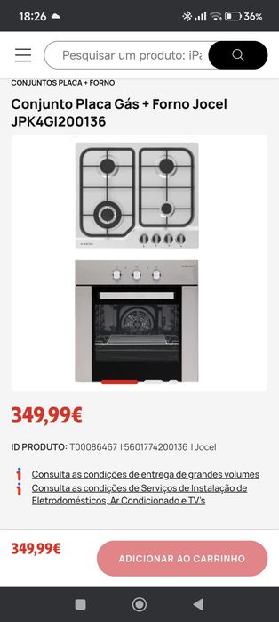 Conjunto JOCEL: Placa a Gás Natural + Forno de Encastre em Inox (Excel