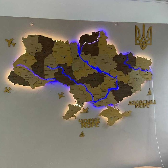 Дерев"яна мапа України з Led підсвіткою карта Украины с подсветкой