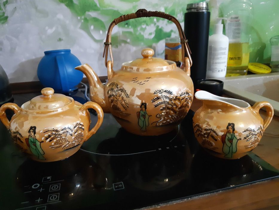 Porcelana, stara Japonia, litografia, zestaw 16 elementów, rzadkość