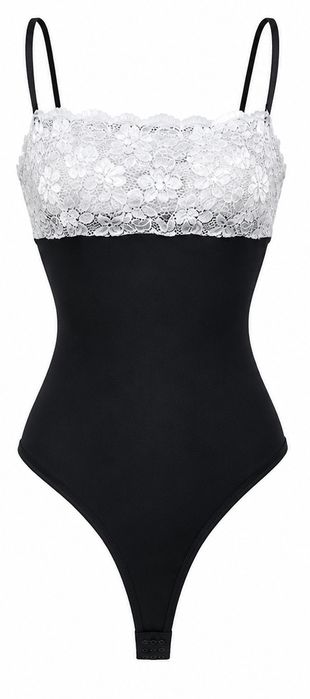 Body modelujące czarne z białą koronką stringi r.XS/S sexy  WDCD
