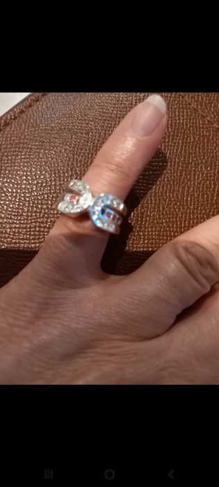 Anel duplo prateado, pedras brilhantes  transparent. e rosa -16 - Avon