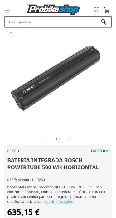 Bateria Bosch PowerTube 500 + Carregador para bicicleta