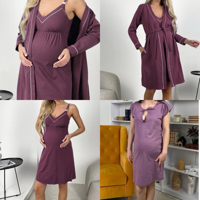 Комплект кант для вагітних халат і сорочка  в пологовий, трійка