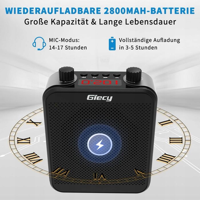 nośny WZMACNIACZ głosu GIECY G300 30 W bateria LITOWA
