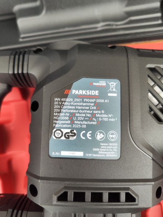 Потужний акумуляторний перфоратор Parkside PKHAP 2058 A1 5,8 Дж