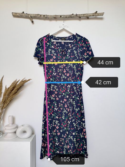Bonprix - Nowa - Sukienka - 34/36 - Granatowa - Kwiaty