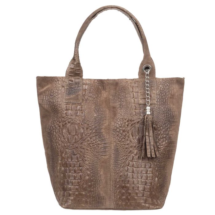 VERA PELLE torebka damska zamszowa shopper kroko na ramię V141 taupe