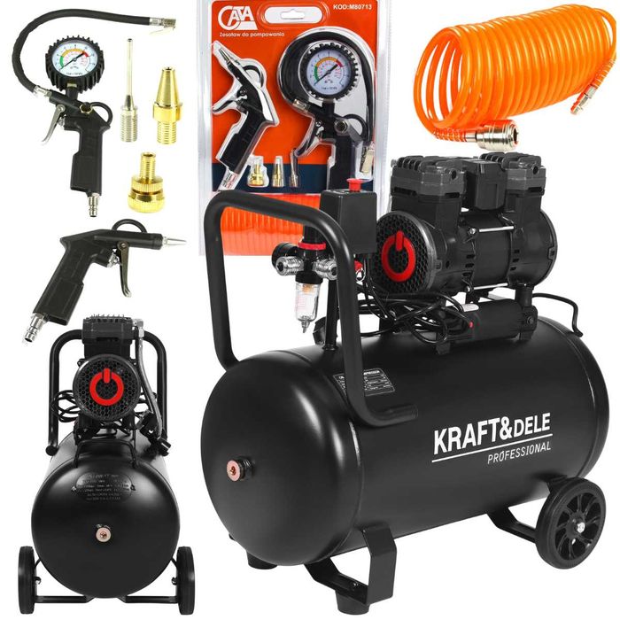 Kompresor Sprężarka Bezolejowy 50l Cichy ZESTAW Pneumatyczny 230V