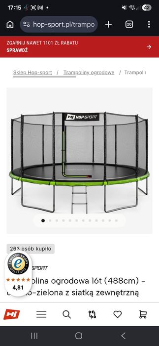 Trampolina ogrodowa 5m średnicy