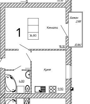 Малин Квартира з балконом, Газ, 16800$