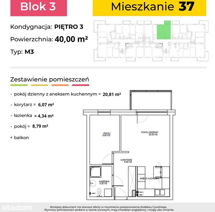 Nowe mieszkanie w bloku pow. 39,40 m² nr 37 OSIEDLE CHORWACKIE - Widok 6