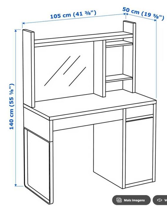 Secretária IKEA MICKE Branca com Estante – Muito Bom Estado