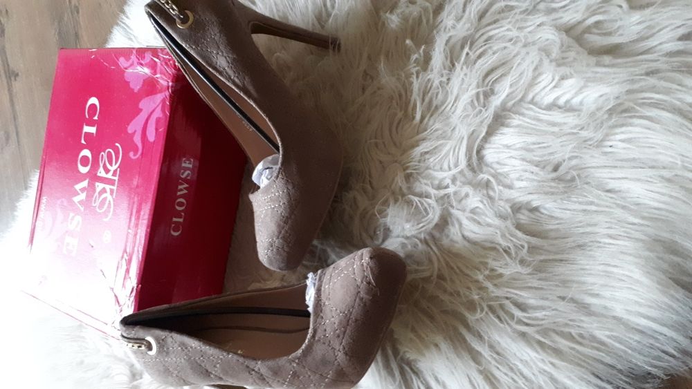 Szpilki, czółenka beż, złoto r.37