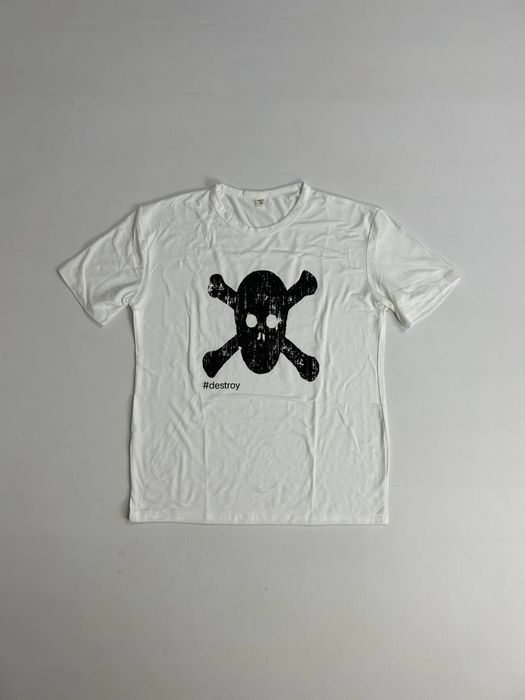 Destroy t-shirt white біла футболка з черепом архівна тішка S M L XL