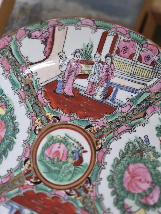 Prato Chinês Antigo Famille Rose / Rose Medallion - Grande Decorativo