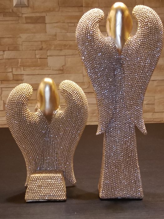 Złote Glamour brokatowe Aniołki Pokoju 25cm i 16cm