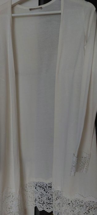 Sukienka r.Xl CARRY w krateczkę +kardigan ecru z koronką