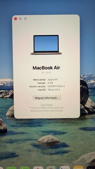 MacBook Air M1 2020 | 8GB RAM | Silver | Bardzo dobry stan | Komplet