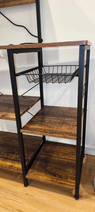 Estante de Cozinha Melamina de Madeira e Aço Cor Marrom Rústico e Preto 90x42x130 cm Homcom