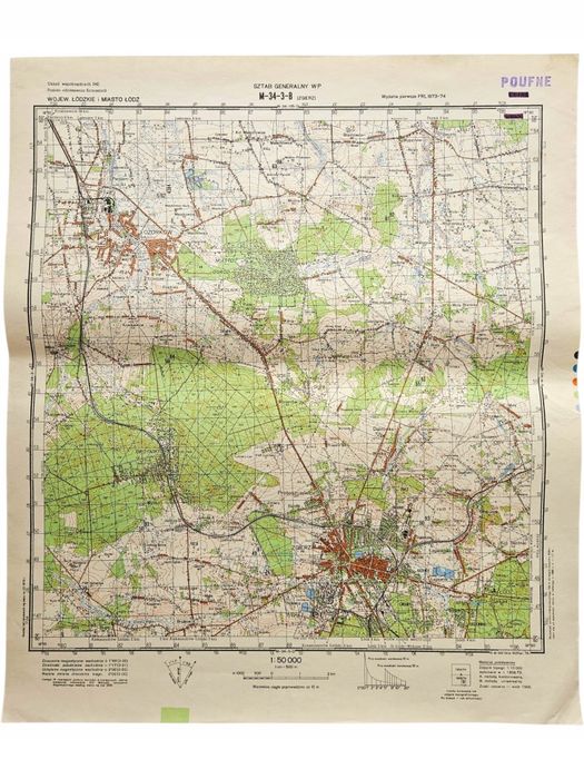 Wojskowa Mapa Topograficzna 1:50 000 M-34-3-B Zgierz 1974 Tajne