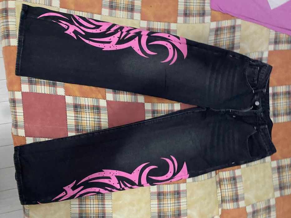 Джинсы y2k нефорские широкие emo jadedlondon jeans pink