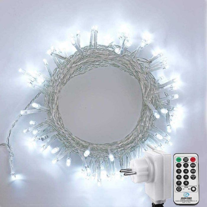 Luzes brancas de árvore de Natal, 20 m, 200 LED, c/ controlo remoto