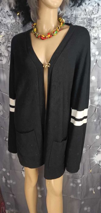 Sweter/kardigan długi damski czarny z białymi wstawkami, Reserved XL
