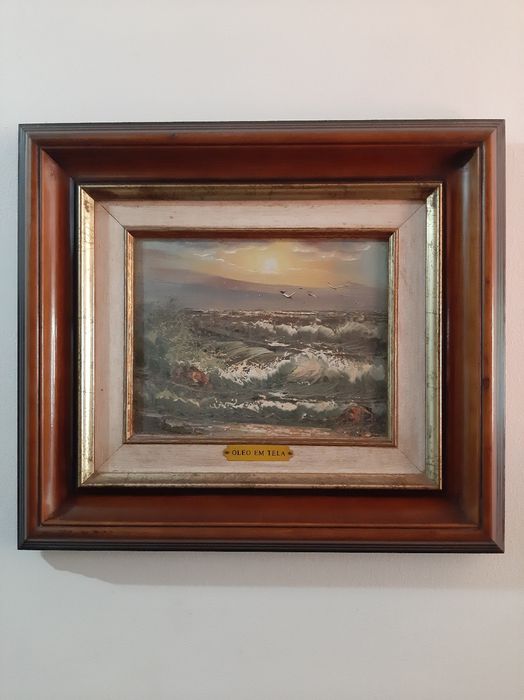 Quadro óleo em tela com moldura em madeira