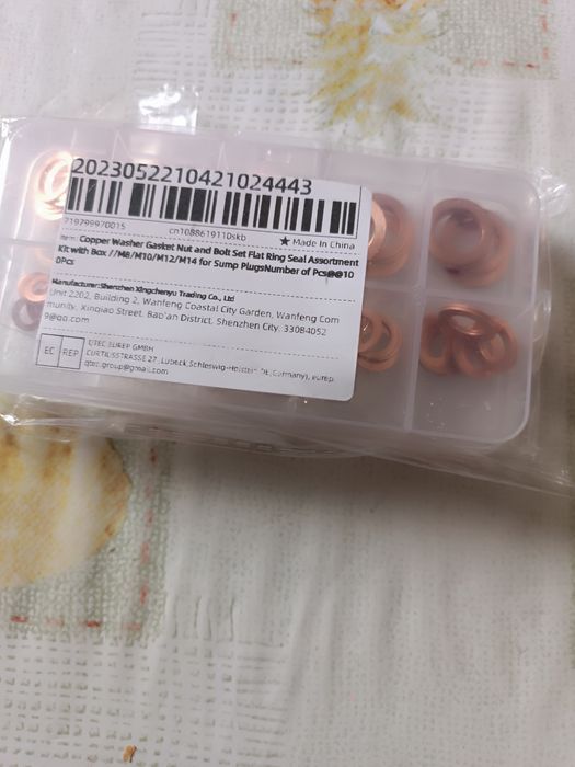 Podkładki miedziane 100 szt M8 M10 M12 M14 w segregującym pudełku