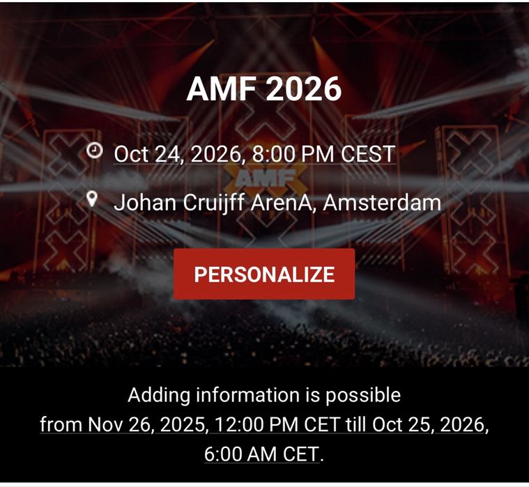 Bilet na AMF 2026 Johan Cruijff ArenA, Amsterdam
