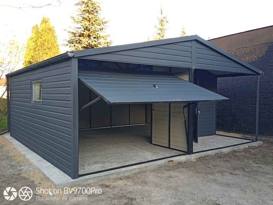 garaż 6x6 z wnęką antracytowy okno drzwi 6x7 wzmocniony profil ocynk