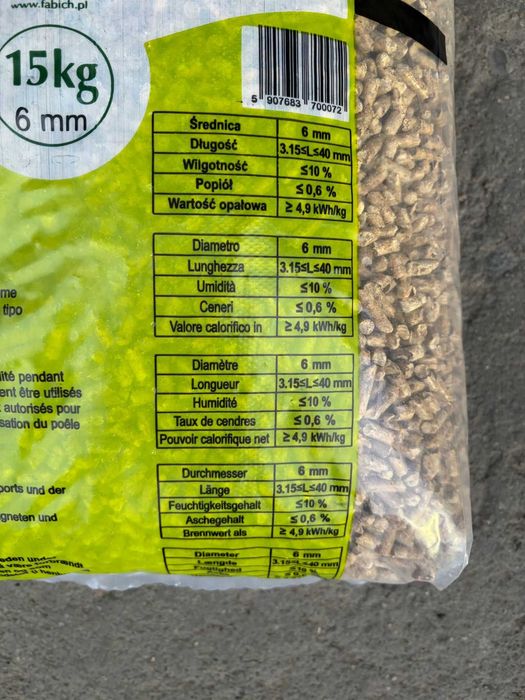 Pellet Fabich Premium DINplus 6 lub 8 mm 975kg paleta - dostawa gratis