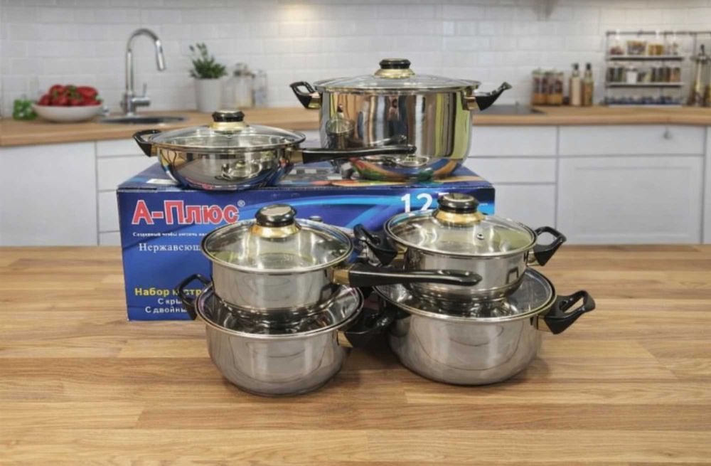 Набір каструль 12 предметів Набор кастрюль новый - з нержавіючої сталі