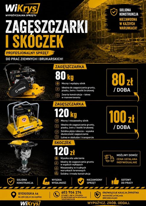 Zagęszczarka , stopa wibracyjna,skoczek,wynajem