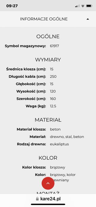 Lampa wisząca kare design concrete 160cm