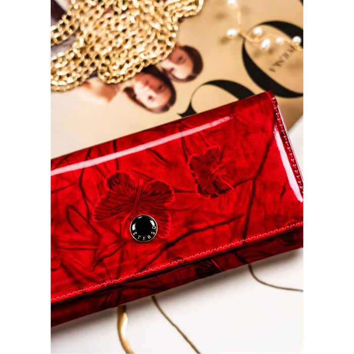 duży portfel damski z wieloma przegródkami czerwony - peterson