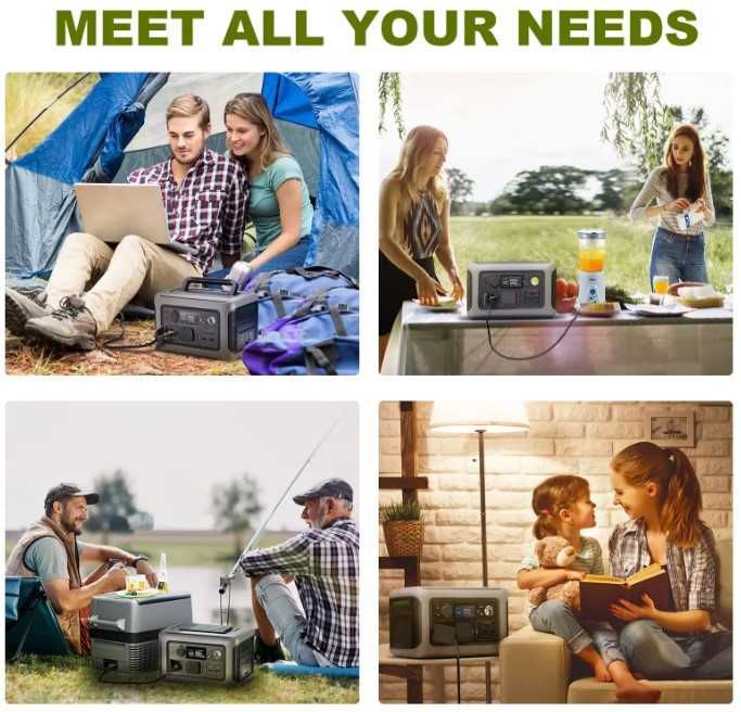 Estação Energia Portátil 600W/1200W LifePo4 + Painel Solar Dobrável