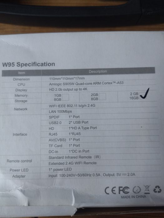 Приставка Smart TV-box W95 2/16Gb
